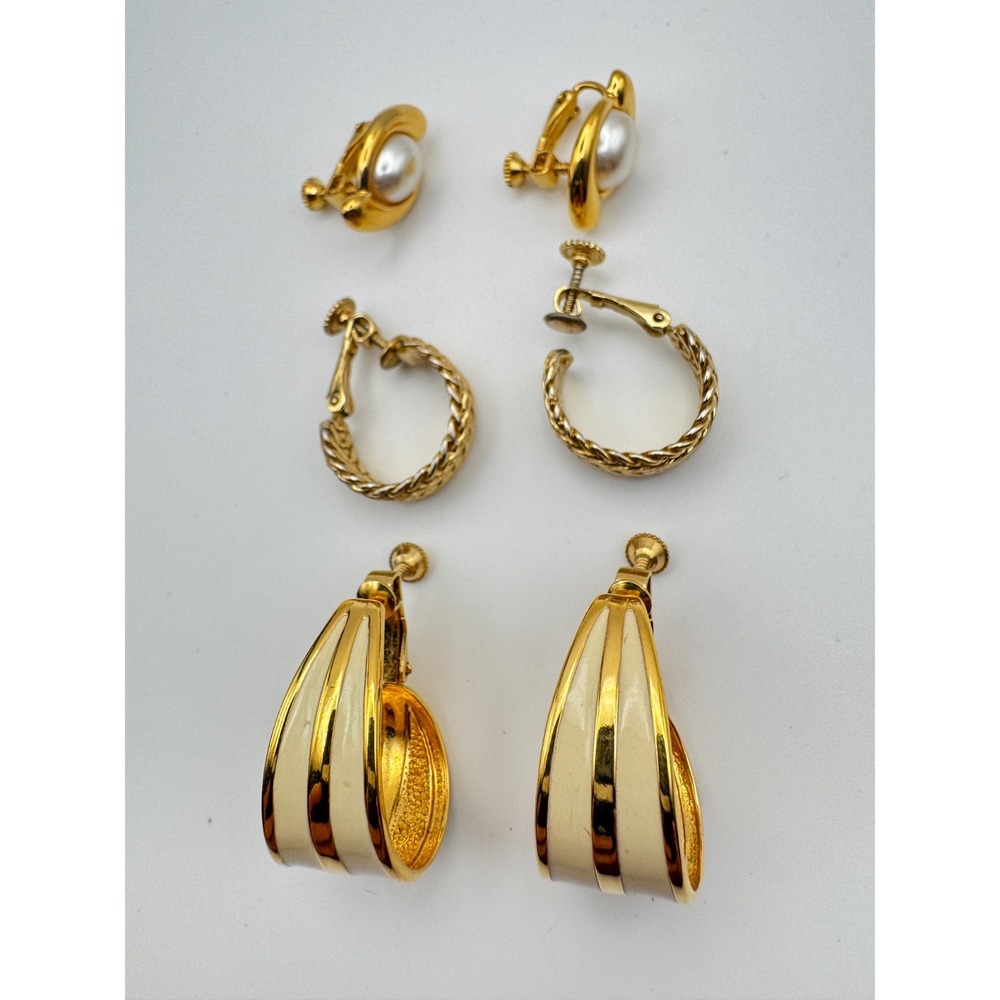 Vintage Napier Earrings Lot of 3 Hoop Braided Enamel Faux Pearl